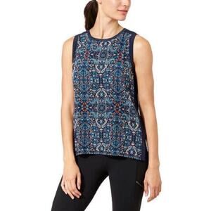 Athleta Mixed Media Sleeveless Top Tapestry Blue Medium Back Zip Tank Shell